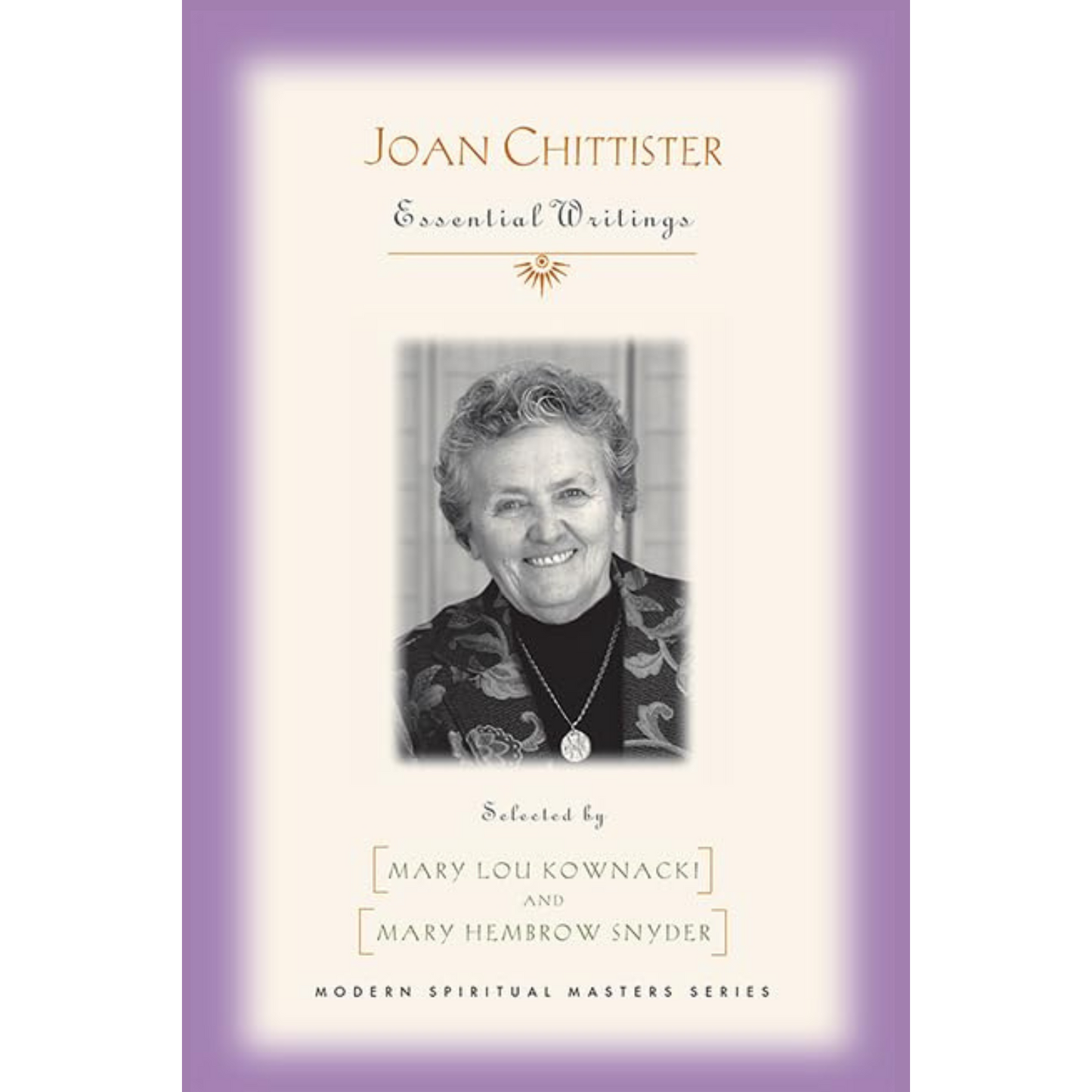 Book cover of 'Essential Writings' by Joan Chittister with a portrait on a purple background