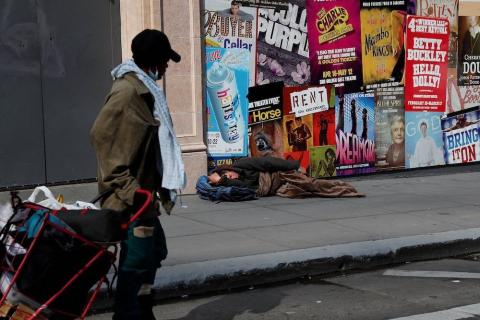People experiencing homelessness in San Francisco, March 27, 2020, amid the coronavirus pandemic